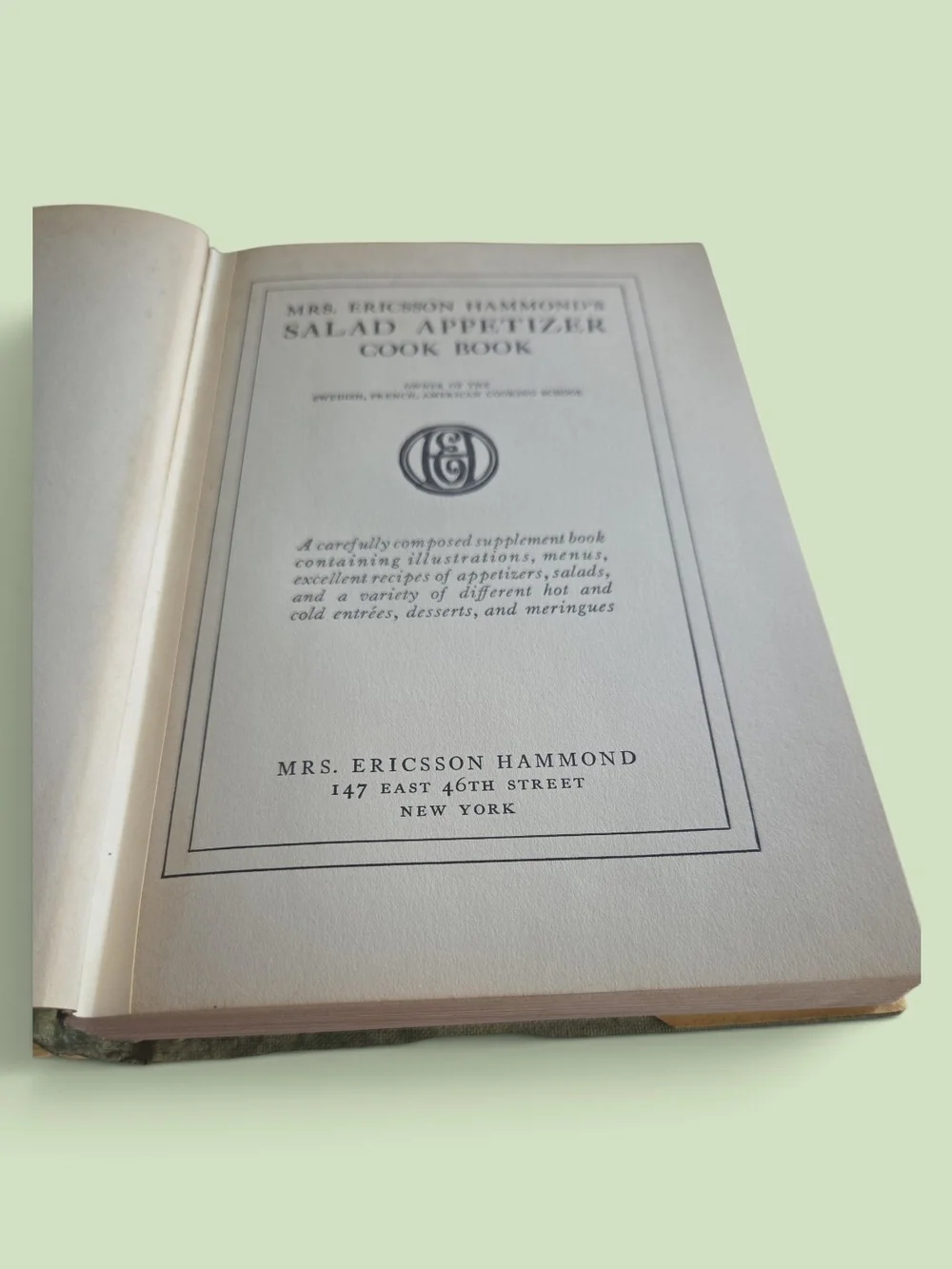 Mrs. Ericsson Hammond's  Salad Appetizer Cook Book - Antiquarian Rare